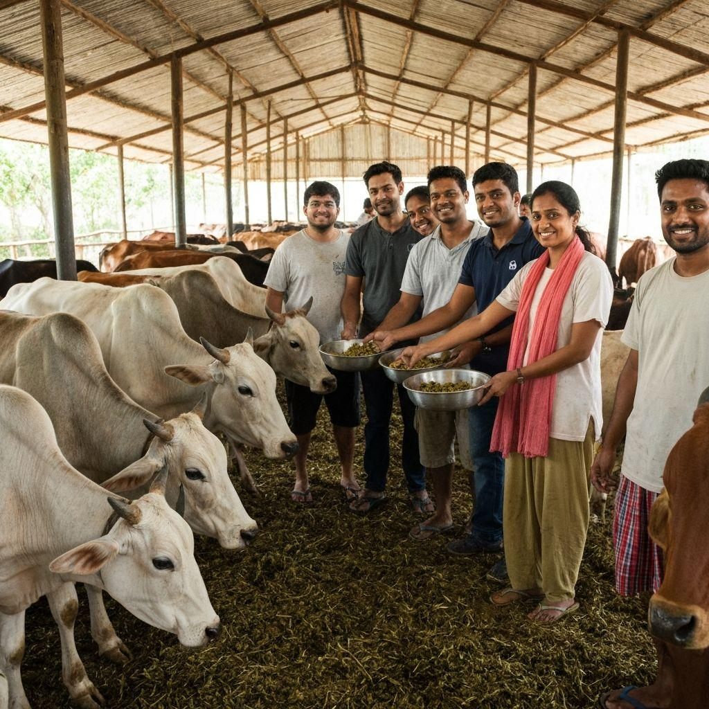 Fresh fodder being provided to the cows